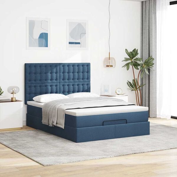 vidaXL Ottoman-Bett mit Matratze Blau 140x200 cm Stoff