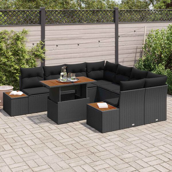 vidaXL Garten-Sofa-Set mit Speicher 9 pcs Schwarz Poly Rattan