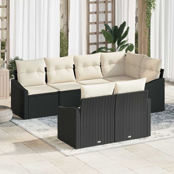 vidaXL Sofa Set mit Kissen 7 pcs Schwarz Poly Rattan