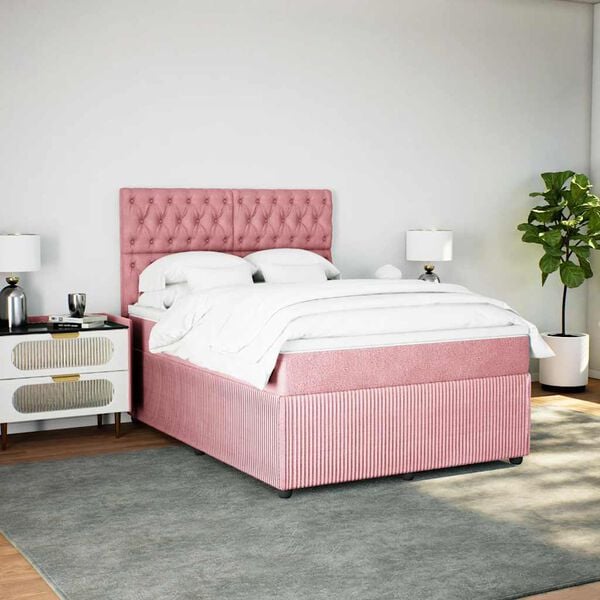 vidaXL Boxspringbett mit Matratze Rosa 140x200 cm Samt