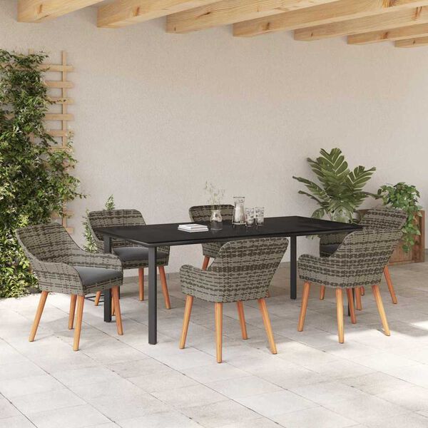 vidaXL Garten Essgruppe mit Kissen 7 pcs Grau Poly-Rattan