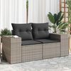 vidaXL Gartensofa 2-Sitzer mit Kissen Grau Poly Rattan