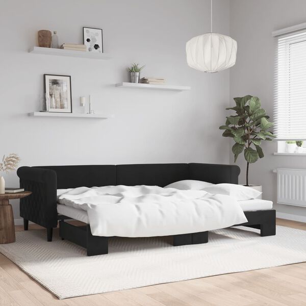 vidaXL Tagesbett Ausziehbar Schwarz 80x200 cm Samt