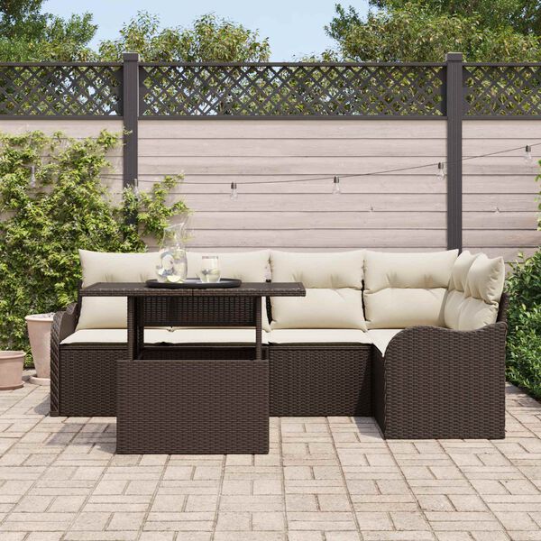 vidaXL Gartensofa-set mit Kissen mit Kissen 6 pcs Braun Poly Rattan