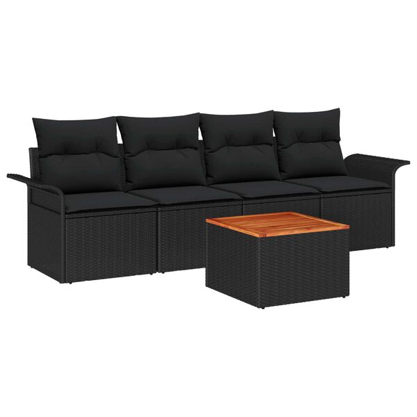 vidaXL Gartensofa-set mit Kissen 5 pcs Schwarz Poly-Rattan