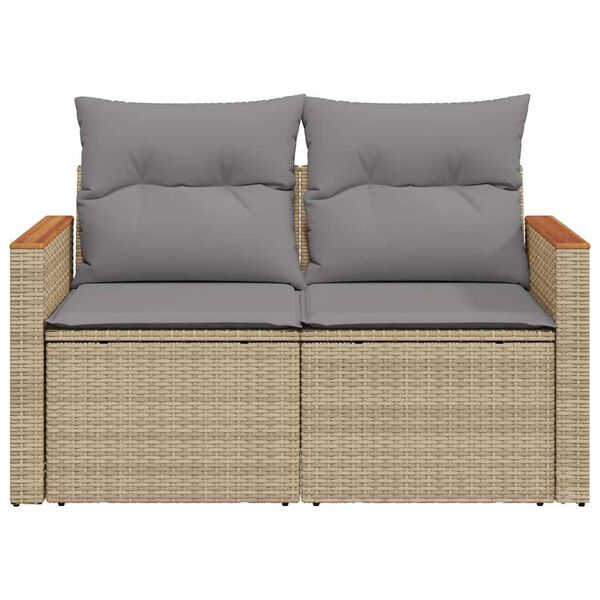 vidaXL Gartensofa mit Kissen 2-Sitzer Beige Poly Rattan