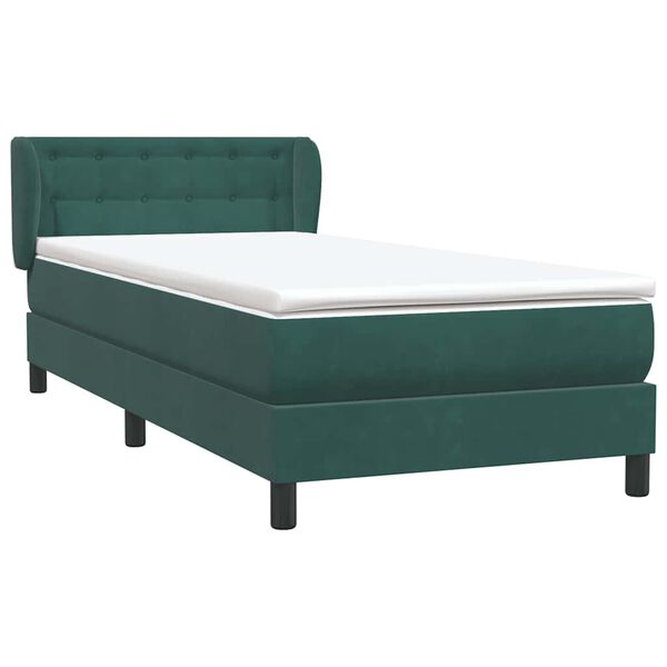 vidaXL Boxspringbett mit Matratze Dunkelgr&uuml;n 90x210 cm Samt