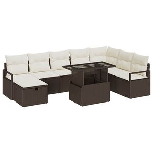 vidaXL Garten-Sofa-Set mit Kissen mit Speicher 9 pcs Braun Poly Rattan