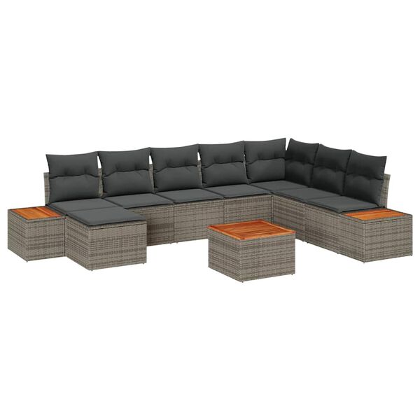 vidaXL Gartensofa-set mit Kissen mit Speicher 9 pcs Grau Polyrattan