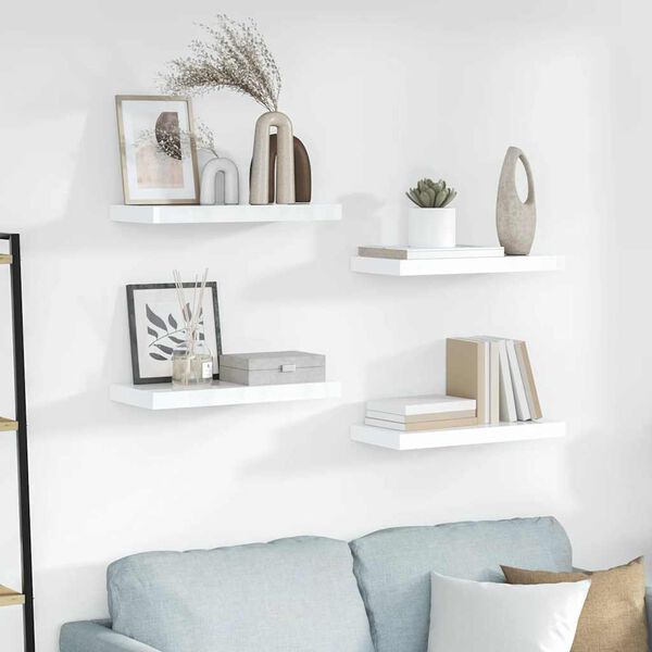 vidaXL Schweberegale 4 Stk. Hochglanz-Wei&szlig; 50x23x3,8 cm MDF