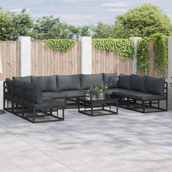 vidaXL Gartensofa-set mit Kissen 10 pcs Schwarz Aluminium