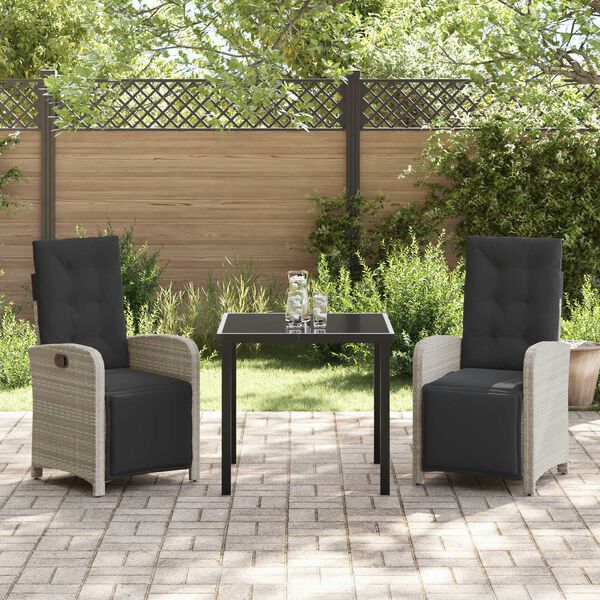 vidaXL Garten Essgruppe mit Kissen 3 pcs Hellgrau Poly-Rattan