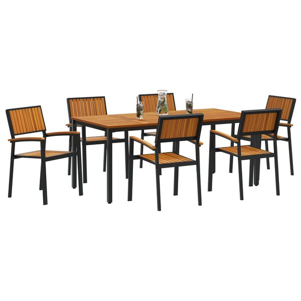 vidaXL Garten Essgruppe 7 pcs Schwarz Massivholz Akazie