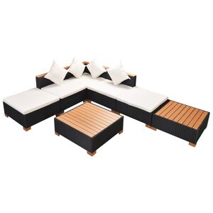 vidaXL 7-tlg. Garten-Lounge-Set mit Auflagen Poly Rattan Schwarz