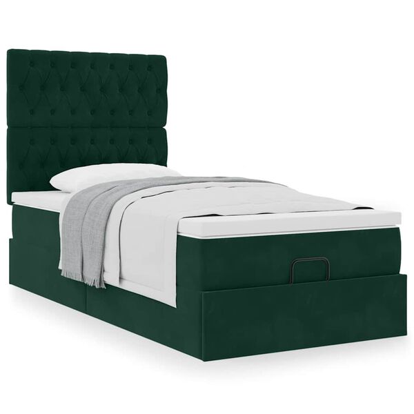 vidaXL Ottoman-Bett mit Matratzen Dunkelgr&uuml;n 90x200 cm Samt