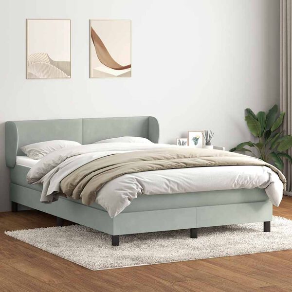 vidaXL Boxspringbett mit Matratze Hellgrau 140x210 cm Samt