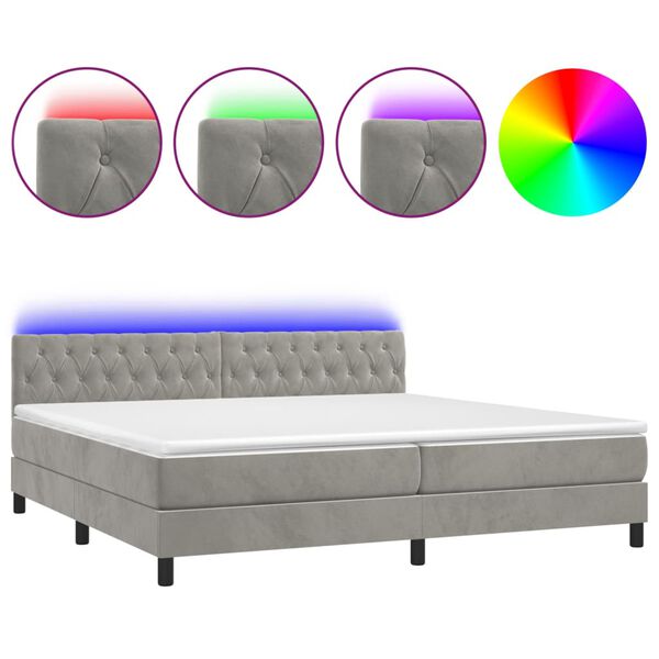 vidaXL Boxspringbett mit Matratze & LED Hellgrau 200x200 cm Samt