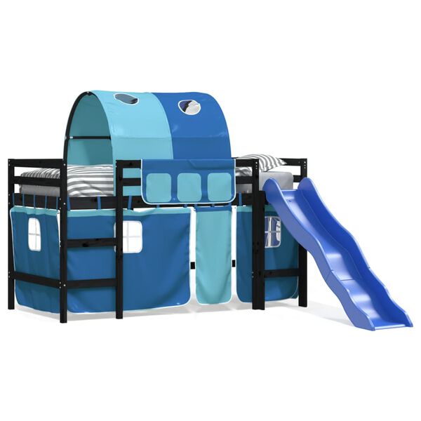 vidaXL Kinderhochbett mit Tunnel Blau 90x190 cm Massivholz Kiefer