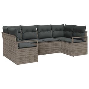 vidaXL Sofa Set mit Kissen 6 pcs Grau Poly-Rattan