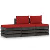vidaXL 3-tlg. Garten-Lounge-Set mit Kissen Grau Impr&auml;gniertes Holz