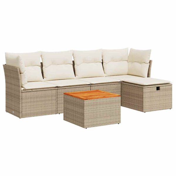 vidaXL 6-tlg. Garten-Sofagarnitur mit Kissen Beige Poly Rattan