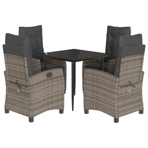 vidaXL 5-tlg. Garten-Essgruppe mit Kissen Grau Poly Rattan