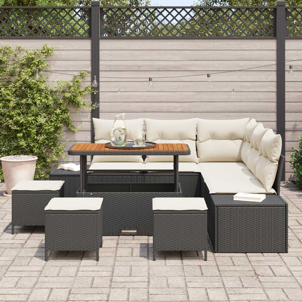vidaXL Gartensofa-set mit Kissen 9 pcs Schwarz Poly Rattan