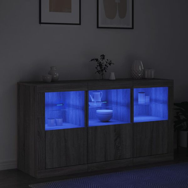 vidaXL Sideboard mit LED-Leuchten Grau Sonoma 123x37x67 cm