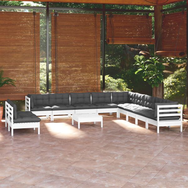 vidaXL 12-tlg. Garten-Lounge-Set mit Kissen Wei&szlig; Massivholz Kiefer