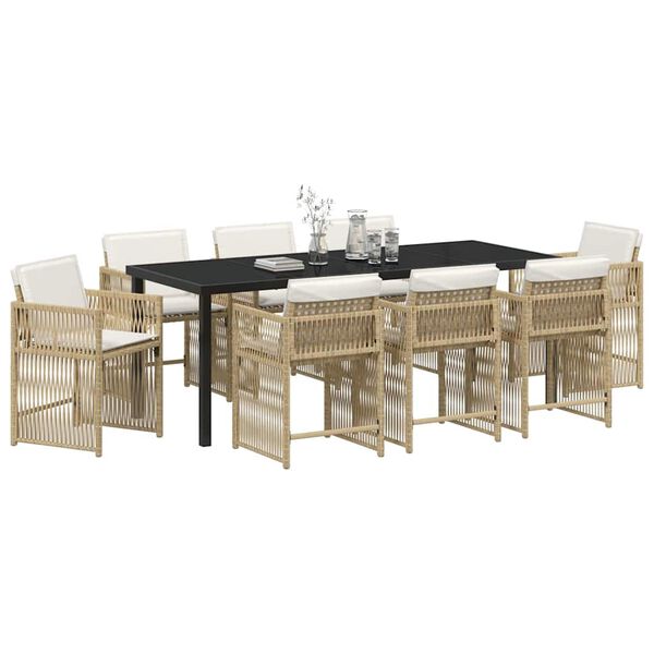 vidaXL Garten Essgruppe 9 pcs Beige Poly-Rattan