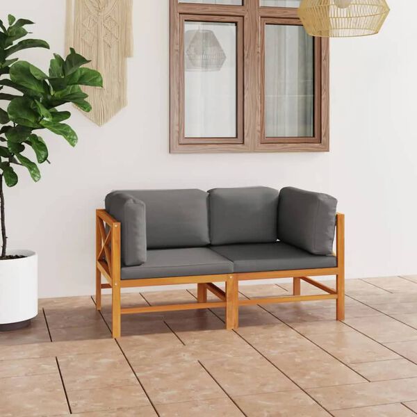 vidaXL 2-Sitzer-Gartensofa mit Grauen Kissen Massivholz Teak