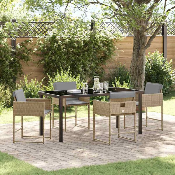 vidaXL Garten Essgruppe mit Kissen 5 pcs Beige Poly-Rattan