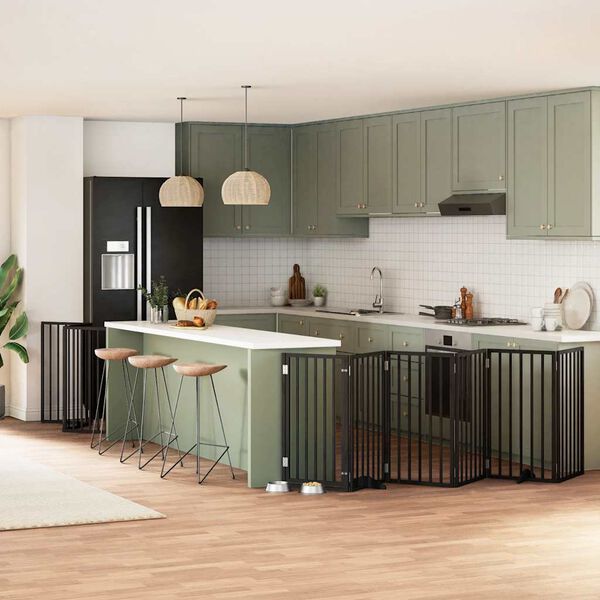 vidaXL 12-tlg. Hundetor mit T&uuml;r Faltbar Schwarz 600 cm Pappelholz