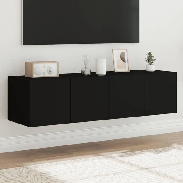 vidaXL TV-Wandschr&auml;nke mit LED-Leuchten 2 Stk. Schwarz 60x35x31 cm