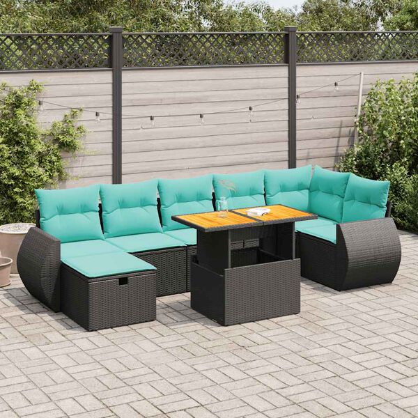 vidaXL 8-tlg. Garten-Sofagarnitur mit Kissen Schwarz Poly Rattan