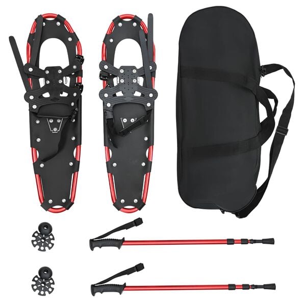 vidaXL 3 in 1 Schneeschuhe mit Wanderst&ouml;cken Rot und Schwarz 30 Zoll
