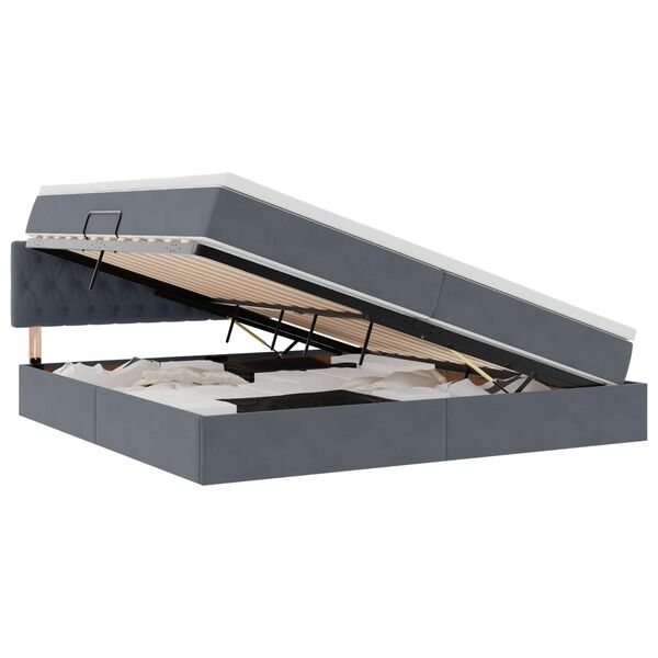 vidaXL Bett mit Stauraum und LED mit LED Dunkelgrau 200 x 200 cm Samt