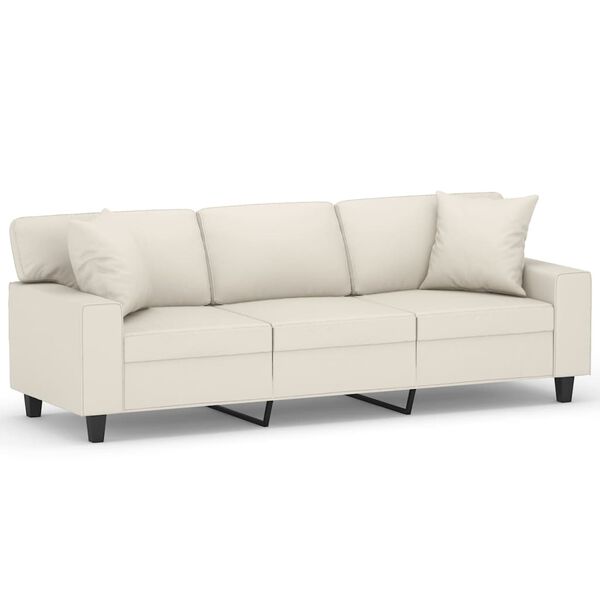 vidaXL 3-Sitzer-Sofa mit Kissen Creme 180 cm Kunstleder