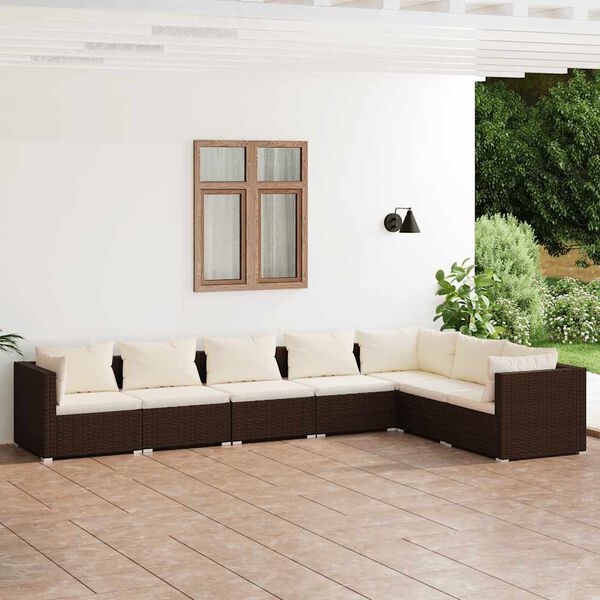 vidaXL 7-tlg. Garten-Lounge-Set mit Kissen Poly Rattan Braun