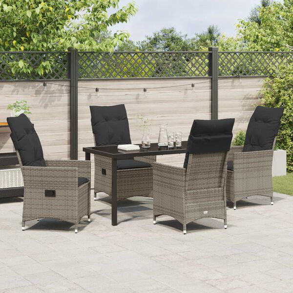 vidaXL Garten Essgruppe mit Kissen 5 pcs Grau Poly-Rattan