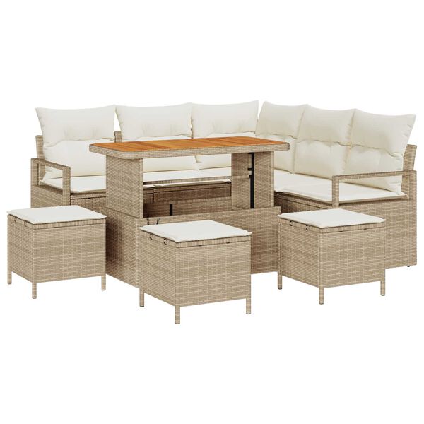 vidaXL Garten-Sofa-Set mit Kissen 9 pcs Beige Poly Rattan