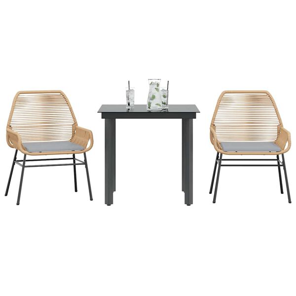 vidaXL 3-tlg. Garten-Essgruppe mit Kissen Braun Poly Rattan Glas