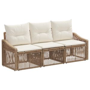 vidaXL Gartensofa-set 3 stk. Beige Poly-Rattan