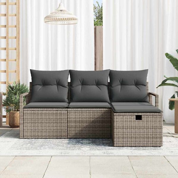 vidaXL Sofa Set mit Kissen mit Speicher 4 pcs Grau Poly-Rattan