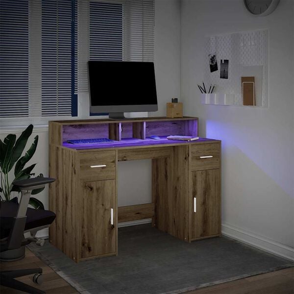 vidaXL LED-Schreibtisch Artisan-Eiche 120x55x91 cm Holzwerkstoff