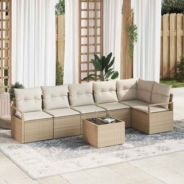 vidaXL Sofa Set mit Kissen 7 pcs Beige Poly Rattan