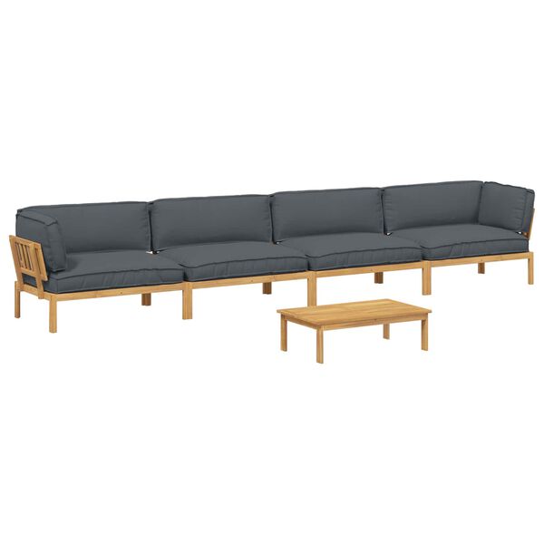 vidaXL Sofa Set mit Kissen Uni 5 pcs Anthrazit Massivholz Akazie