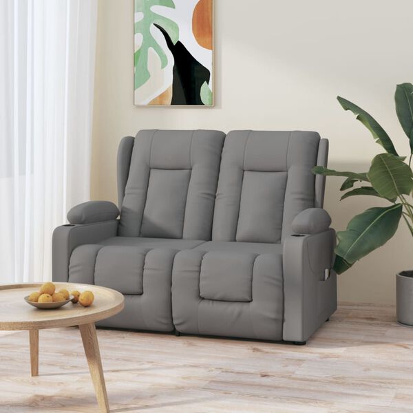 vidaXL 2-Sitzer Massagesessel mit Getr&auml;nkehalter Grau Kunstleder