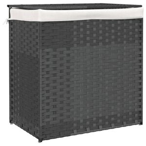 vidaXL W&auml;schekorb mit 2 F&auml;chern Grau 53x35x57 cm Poly Rattan