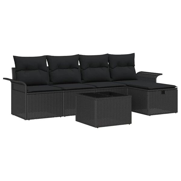vidaXL Gartensofa-set mit Kissen 6 pcs Schwarz Poly-Rattan